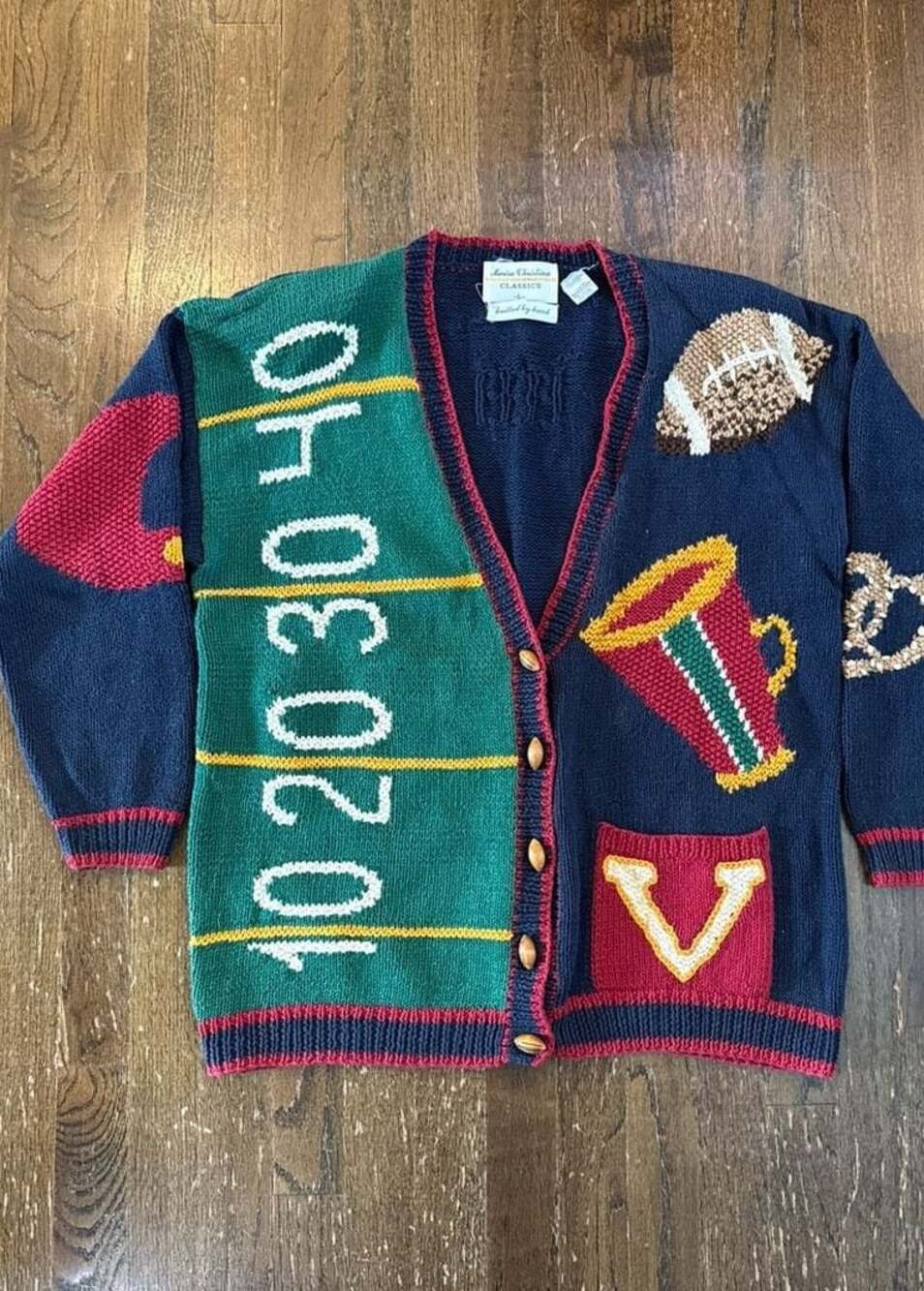 Marisa Christina Classics Vintage Football Field Hand Knitted Cardigan Sweater